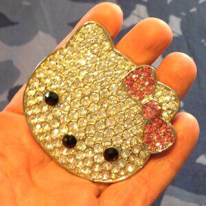Large Hello Kitty Rhinestone Crystal Belt Buckle - Dark Pink Bow